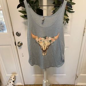 Ranch Country Cowgirl Floral Cow Head Skull Tank Top M